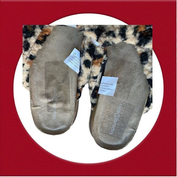 Leopard Print Sherpa Slides Sandals Treasure & Bond Size 8 - Picture 5 of 9